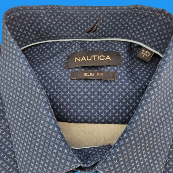 NAUTICA MEN'S SOFT SLIM FIT PERFORMANCE SUPER DRESS SHIRT - SIZE  L (16-16.5) - Picture 2 of 7